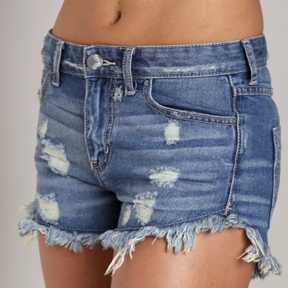 Free People Dolphin Ripped Denim True Blue Jean Shorts 29 Distressed Festival - Picture 1 of 15